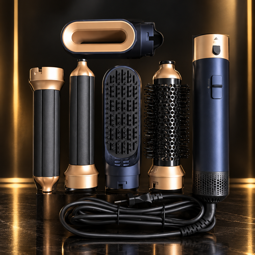 Madarg 5-in-1 hair styling set in a luxury black and gold setting